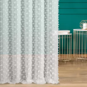 Zasłona szyta na taśmie fala biała z delikatnej tkaniny z aplikacją i haftem