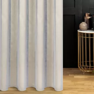 Firana szyta na taśmie fala naturalno złota z matowej tkaniny w połyskujące pionowe pasy, wykończona obciążnikiem