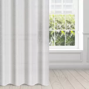 Firana biała z jasnozłotym nadrukiem drobnych kwadracików 140x250 cm przelotka SIBEL