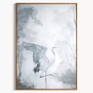 Obraz kremowo, jasnopopielaty ręcznie malowany na płótnie ptak 60x90 cm