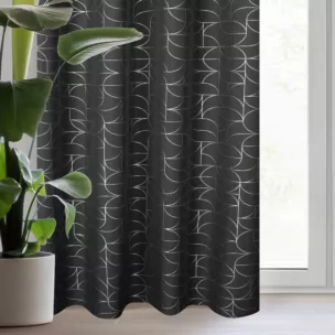 Zasłona czarna ze srebrnym geometrycznym nadrukiem 140x250 cm przelotka EVI