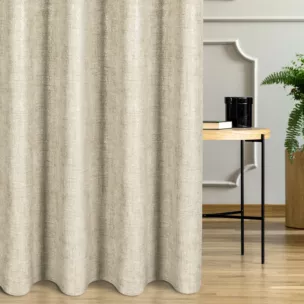 Zasłona szyta na taśmie 5 cm beżowo srebrna tkanina o naturalnym splocie z delikatnym połyskiem