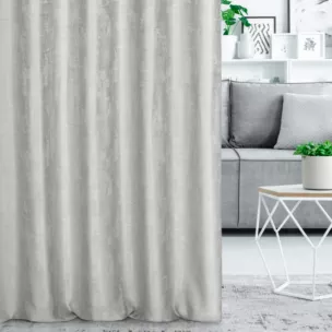 Zasłona szyta na taśmie 5 cm srebrna z miękkiej matowej tkaniny o nieregularnym wzorze z efektem melanżu