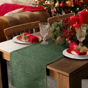 Bieżnik świąteczny LISE z żakardowej tkaniny w drobne srebrne prążki