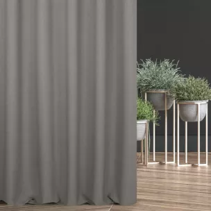 Zasłona szyta na taśmie 5 cm szarobeżowa ze strukturalnej tkaniny typu blackout, zaciemniająca w 100%