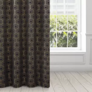 Zasłona czarno, złota z geometrycznym wzorem 135x250 cm przelotka - KAJA