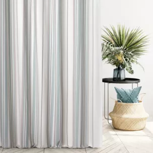 Zasłona szyta na taśmie 5 cm naturalno turkusowa z tkaniny w pasy