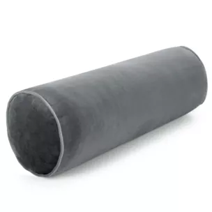 Poduszka dekoracyjna wałek 15 x 45 cm welwetowa grafitowa zdobiony kontrastującą lamówką GAJA