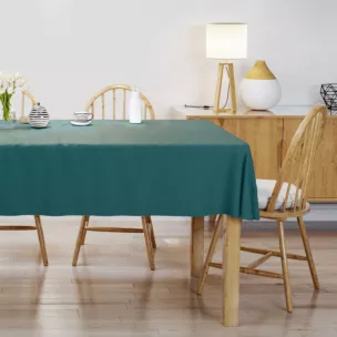 Obrus szyty turkusowy o naturalnym, gęstym splocie w stylu eko