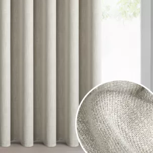 Zasłona ciemnobeżowa o naturalnym melanżowym splocie 140x270 cm taśma - LEYA