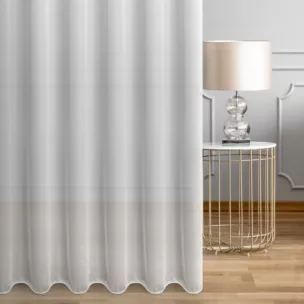 Firana szyta na taśmie 5 cm kremowa z supermiękkiej tkaniny o perłowym połysku, wykończona obciążnikiem