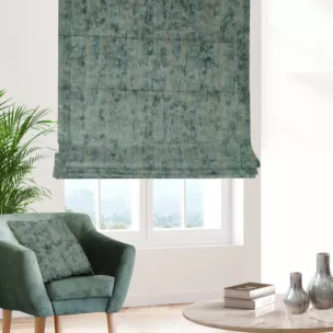 Roleta rzymska turkusowo szampańska z tkaniny welwetowej z nadrukiem