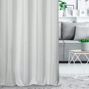 Zasłona szyta na flexach biała z gładkiej tkaniny z delikatnym połyskiem