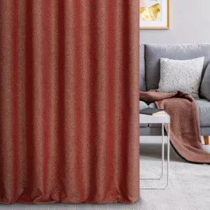 Zasłona szyta na taśmie 5 cm czerwono kremowa z tkaniny w drobny wzór, przetykany błyszczącą nicią