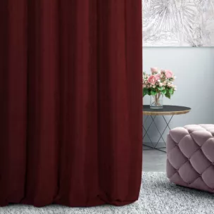 Zasłona szyta na taśmie 5 cm DORA - HIT bordowa z miękkiej tkaniny o welurowej strukturze