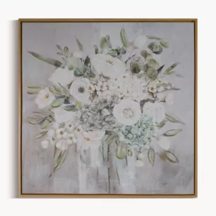 Obraz roślinny beżowo, biały ręcznie malowany na płótnie 60x60 cm