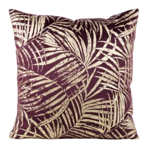 Poszewka na poduszkę 45x45 cm welwetowa fioletowa ze złocistym nadrukiem liści BLINK 26