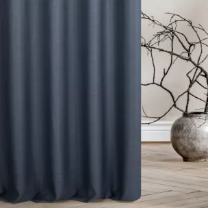 Zasłona szyta na taśmie 5 cm granatowa z tkaniny w stylu eko o naturalnym splocie