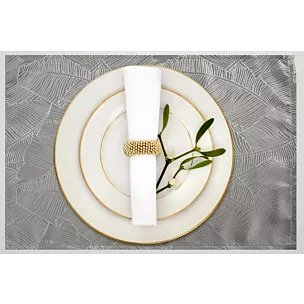 Serwetka srebrno, biała 30x40 cm ISLA z żakardowym wzorem liści bananowca