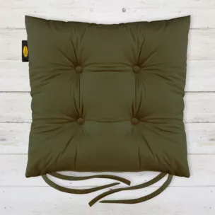 Poduszka na krzesło 40 x 40 x 8 cm dwustronna welwetowa ciemnooliwkowa z czterema pikowaniami