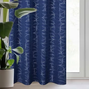 Zasłona granatowa ze srebrnym geometrycznym nadrukiem 140x250 cm przelotka - EVI