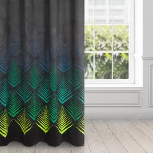 Zasłona welwetowa czarno, turkusowa z wzorem geometrycznym 140x250 cm przelotka - ANGELINA