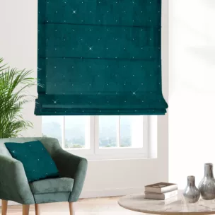 Roleta rzymska turkusowa z miękkiej, welwetowej tkaniny z błyszczącą cyrkonią Italissima Eva Minge