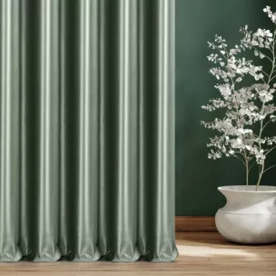 Zasłona szyta na taśmie 5 cm miętowa z miękkiej półmatowej tkaniny welwetowej