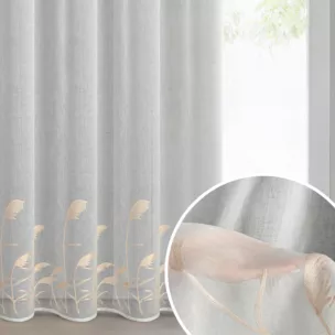 Firana biało, beżowa z etaminy zdobiona haftem w źdźbła ozdobnej trawy  140x250 cm przelotka - TASHA