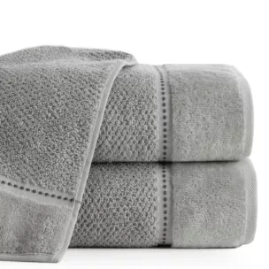 Ręcznik kąpielowy 70x140 cm bawełniany kolor szary o ryżowej strukturze ze stebnowaniem i welwetową bordiurą 500 g/m2 SALADO