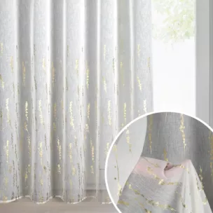 Firana biało, szampańska z matowej tkaniny zdobiona błyszczącym wzorem 140x270 cm taśma LINZI