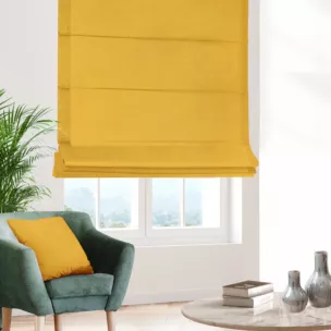 Roleta rzymska LUXOR musztardowa z eleganckiej lśniącej tkaniny o drobnym splocie