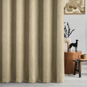 Zasłona szyta na taśmie 5 cm ciemnobeżowa z tkaniny w stylu eko z efektem melanżu