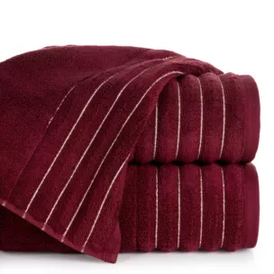 Ręcznik kąpielowy 50x90 cm kolor bordowy zdobiony prążkami z błyszczącej nici 500 g/m2 LUNARI