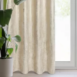 Zasłona welwetowa jasnobeżowo, złota zdobiona przecieranym wzorem 140x250 cm przelotka - RENIA