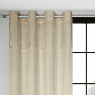 Zasłona kremowo, złota z dekoracyjnym pasem z welwetu 140x250 cm przelotka - LIZA