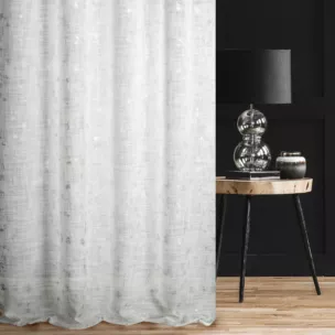 Zasłona szyta na taśmie 5 cm kremowo srebrzysta z tkaniny w stylu eko z błyszczącym nadrukiem