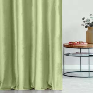 Zasłona szyta na taśmie 5 cm oliwkowa z tkaniny welwetowej w pionowe prążki, wykończona obciążnikiem