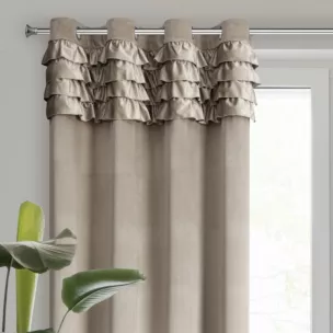 Zasłona welwetowa beżowa zdobiona falbanami 140x250 cm przelotka - ERIN