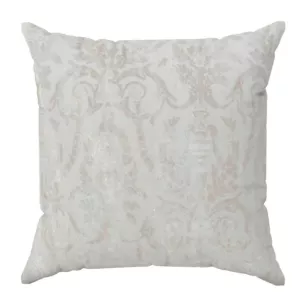 Poszewka szyta kremowo złocista z grubej, welwetowej tkaniny, zdobiona delikatnie połyskującym nadrukiem