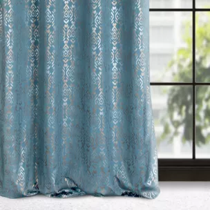 Zasłona niebiesko, złota ze złotym wzorem z welwetu 140x250 cm przelotka - LAURA