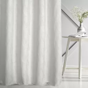 Zasłona szyta na taśmie 5 cm jasnobeżowa z tkaniny szenilowej z efektem przecierki