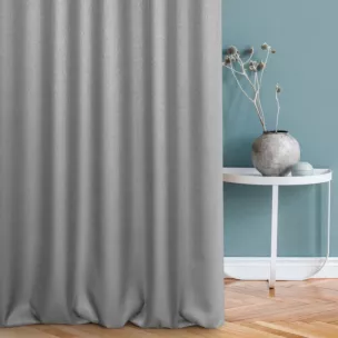 Zasłona szyta na taśmie 5 cm popielata z tkaniny z dodatkiem połyskującej nici, z widocznym ozdobnym splotem