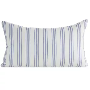 Poszewka na poduszkę 30x50 cm bawełniana z dodatkiem lnu kremowo, fioletowa zdobiona subtelnym nadrukiem pasów  LEN