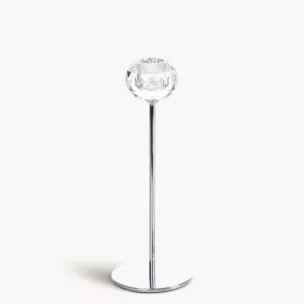 Świecznik dekoracyjny transparentny, srebrny o kryształowej okrągłej formie na smukłej nóżce rozmiar 8x23 cm LARA