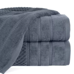 Ręcznik do rąk 30x50 cm bawełniany kolor stalowy z ozdobną bordiurą w paseczki 500 g/m2 ADORE