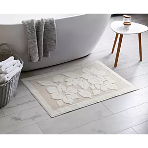 Dywanik łazienkowy bawełniany 60x95 cm zdobiony wytłaczanym roślinnym motywem