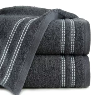 Ręcznik kąpielowy 50x90 cm bawełniany kolor grafitowy z subtelną bordiurą w paseczki 500 g/m2 ALLY