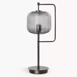 Lampa stołowa nocna grafitowa ARON nowoczesna ze szklanym tłoczonym abażurem