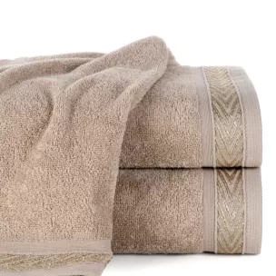 Ręcznik kąpielowy 50x90 cm bawełniany kolor beżowy z ozdobną bordiurą 400 g/m2 MELANIE